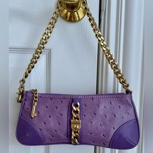 Vintage Y2K Juicy Couture Purple Leather Baguette Shoulder Bag With Gold Chain